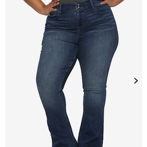 HT denim indigo hi-rise flared jeans